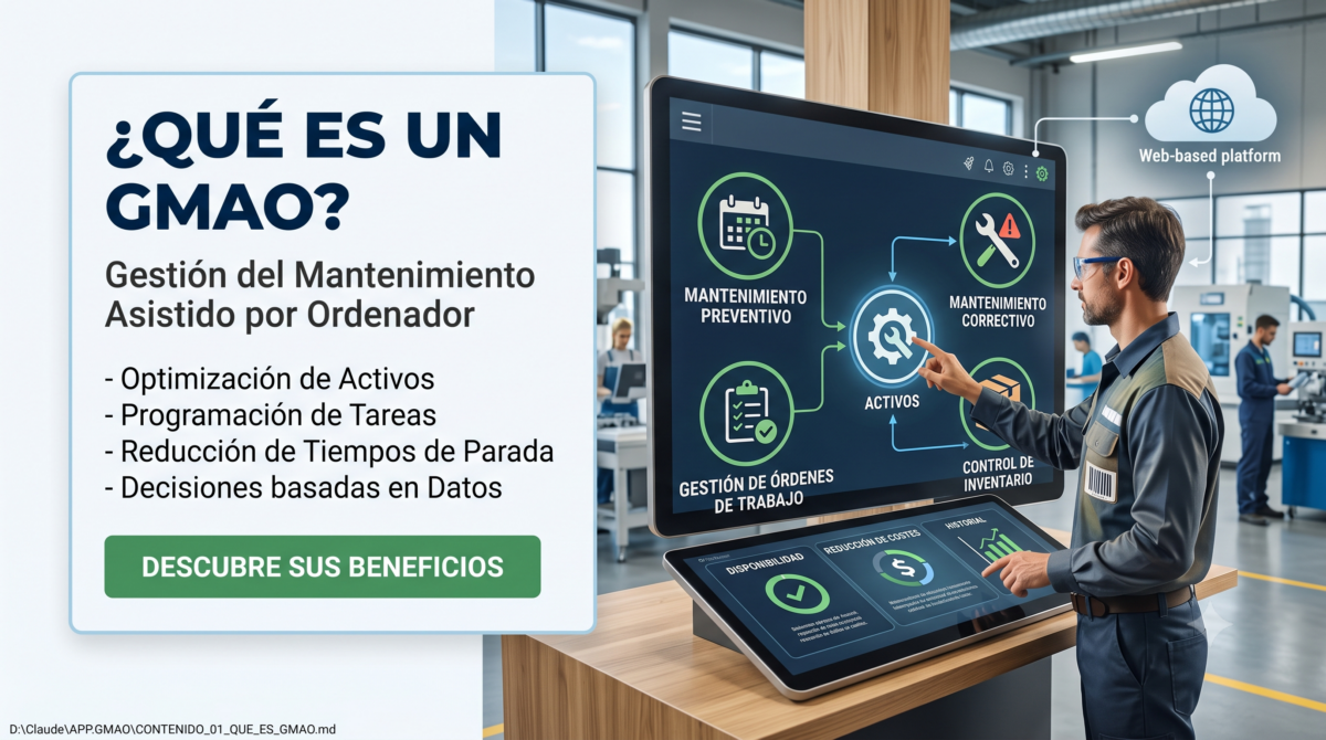 técnico usando un software GMAO en planta